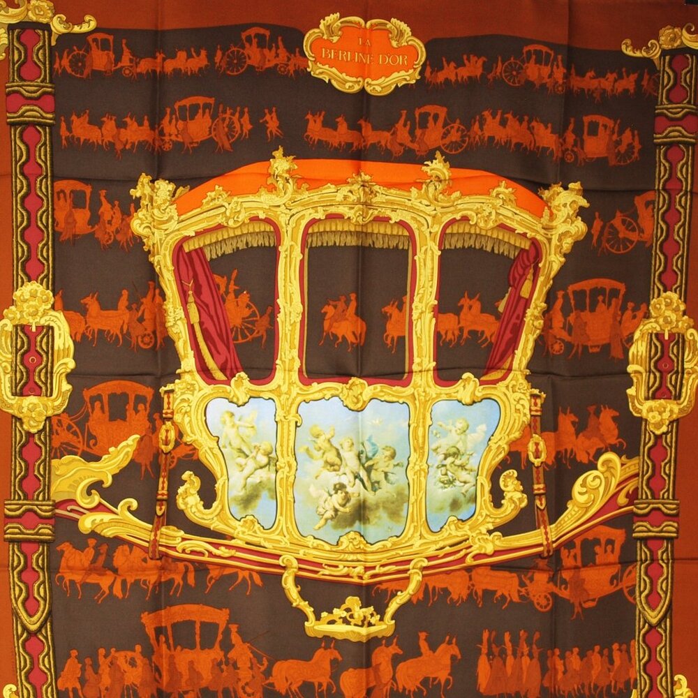Hermes Vintage La Berline D’or Silk Scarf in Original Box